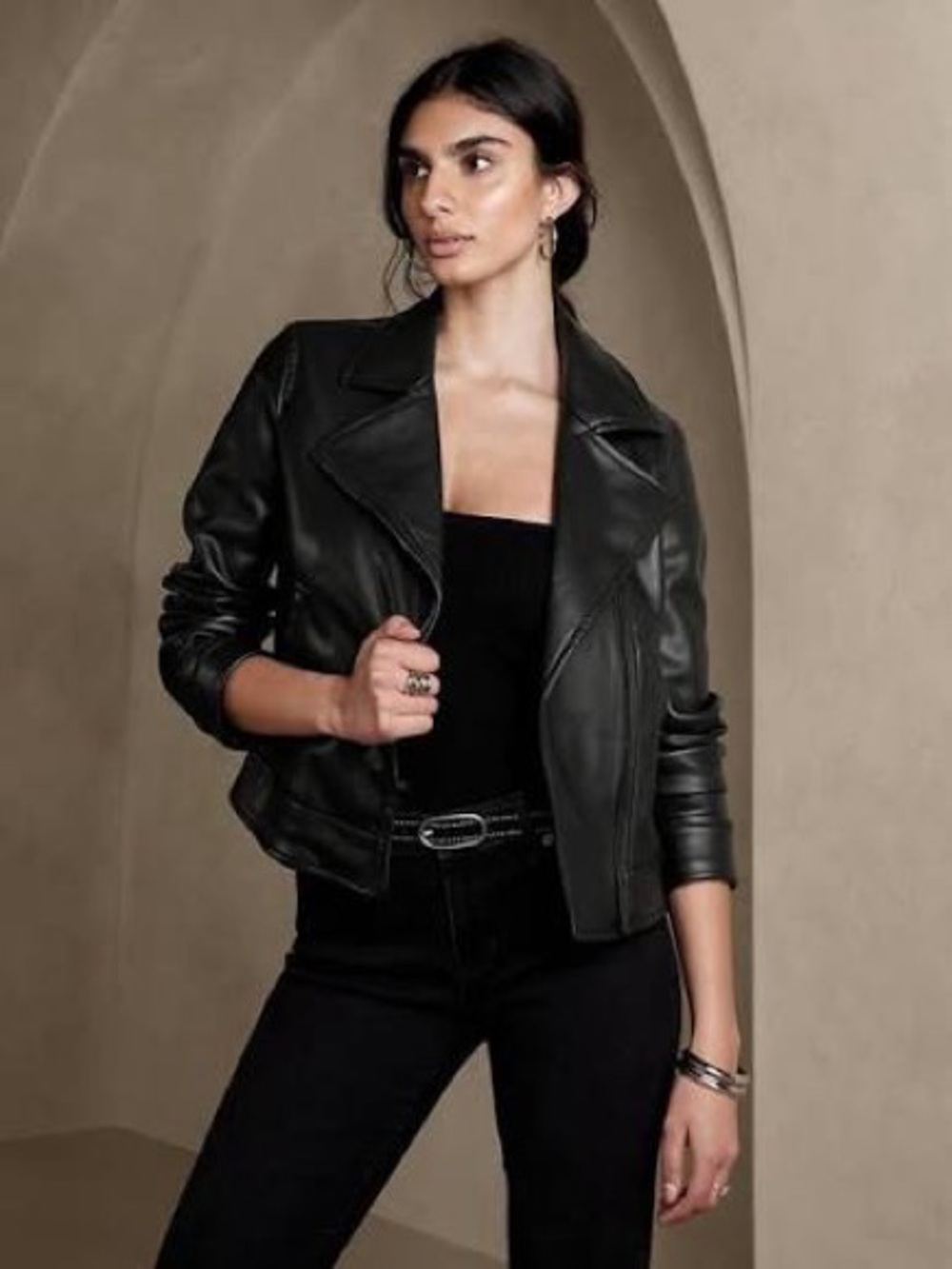 Banana Republic Factory Black Vegan Leather Moto Jacket XSP